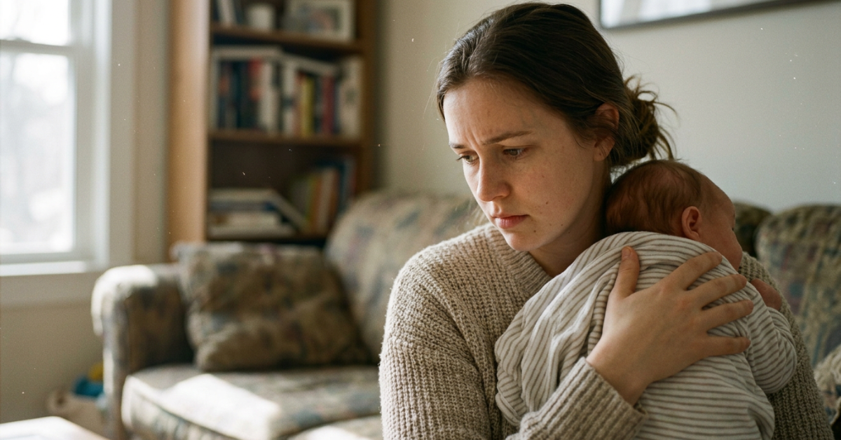 Woman Struggling with Postpartum Mental Health Care